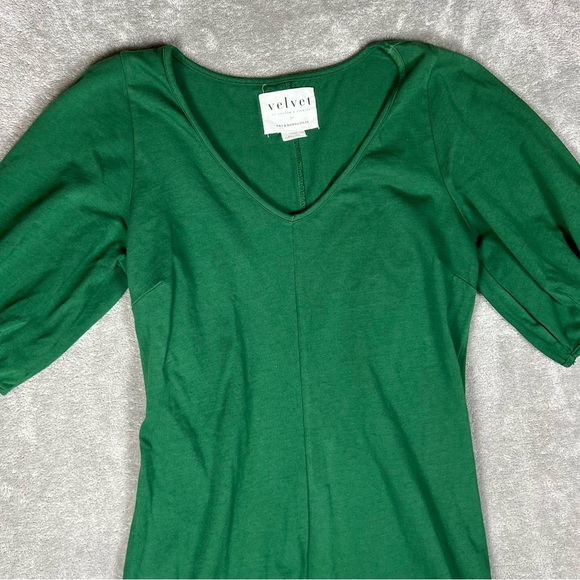 Anthropologie Dress Womens XS Velvet by Graham&Spencer Green Puff Sleeve Mini - Picture 4 of 7